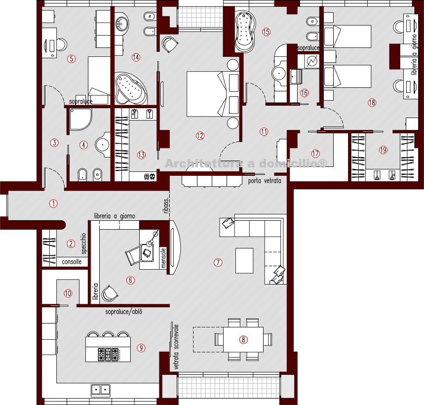 Progetto 200 mq architettura a domicilio® Planimetrie di case