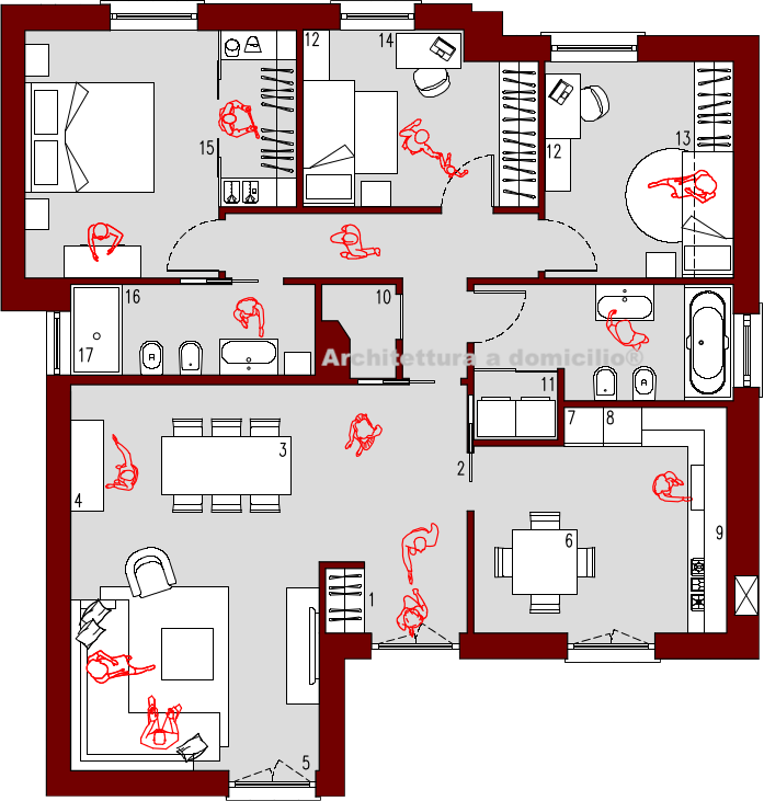 Progetto 100 mq architettura a domicilio® Pianta appartamento 100 mq