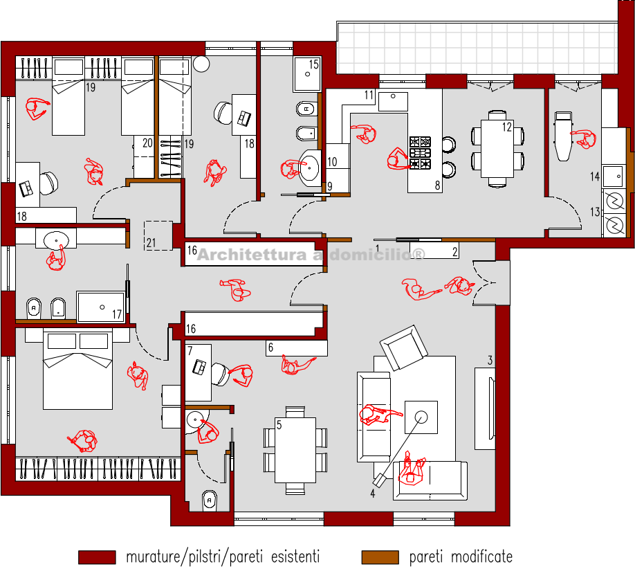 Progetto 135 mq architettura a domicilio® Progettare parete attrezzata