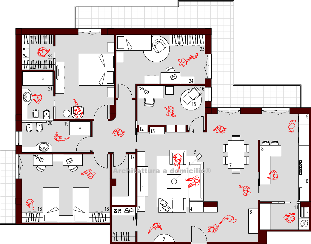 Progetto 150 mq architettura a domicilio® Planimetria di un appartamento