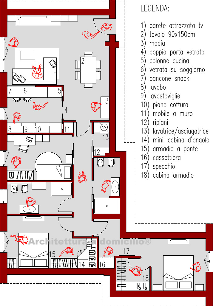 Progetto 100 mq architettura a domicilio® Progettare parete attrezzata