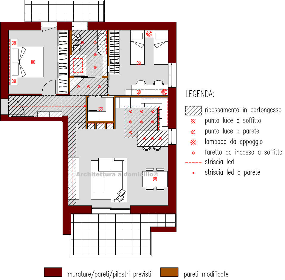 progetto-online-70-mq-appartamento-in-costruzione-zona-giorno-open-space-carta-da-parati-cucina-penisola-due-camere-planimetria-schema-punti-luce