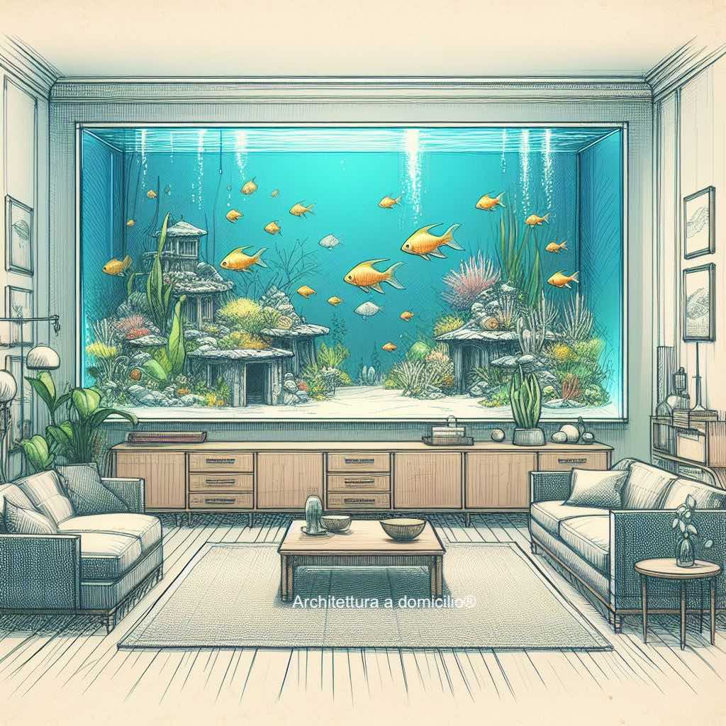 disegno di un acquario che occupa tutta una parete