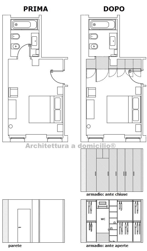 planimetrie e prospetti dell'armadio a muro in legno